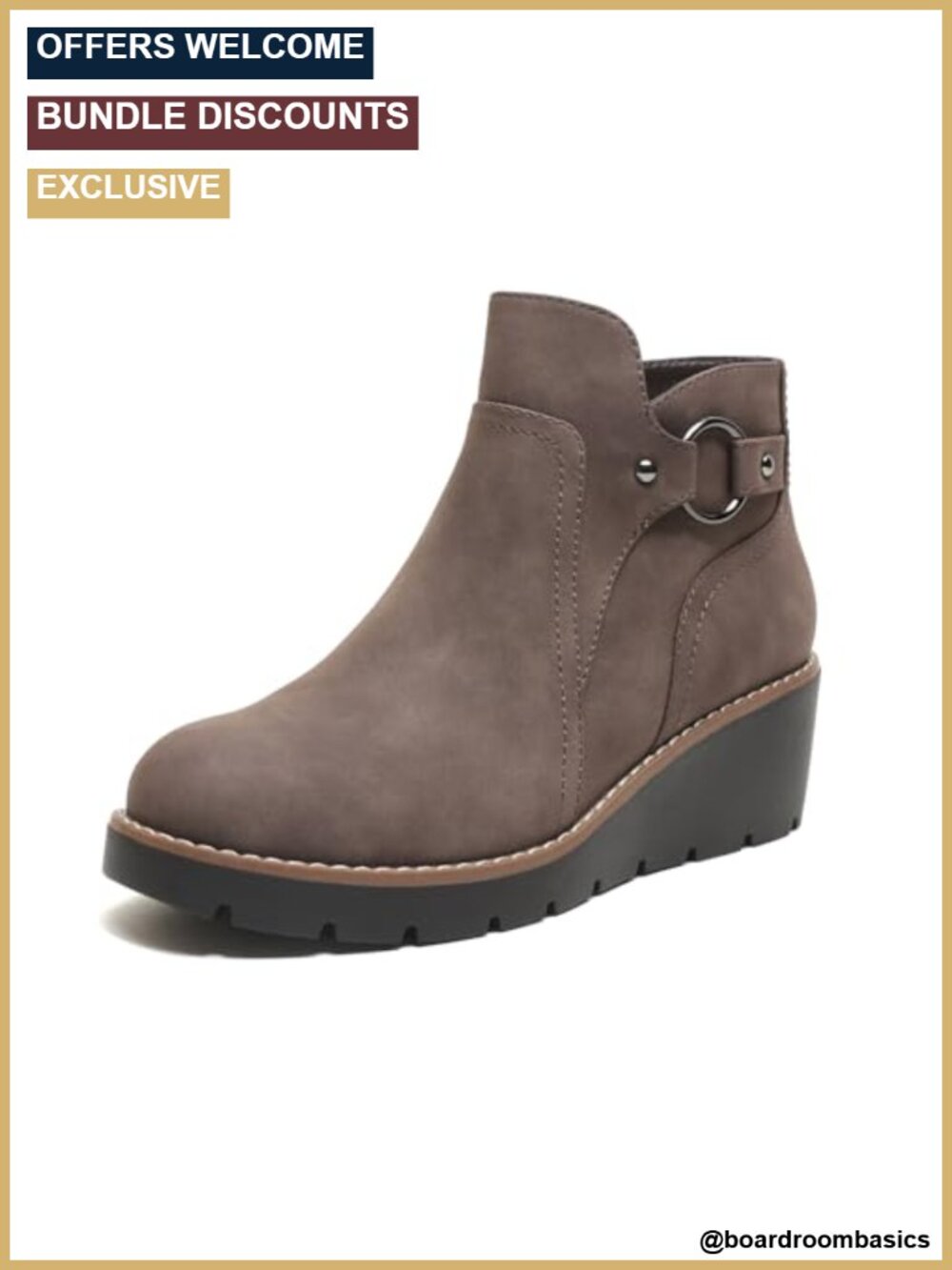 Chunky Wedge Ankle Boots Side Zipper Round Toe Lug Sole Fall Bootie